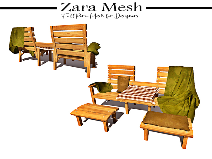 Second Life Marketplace Zara Mesh Furniture Patio Bench FULL